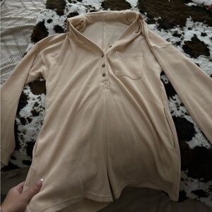 Beige Button-Up romper